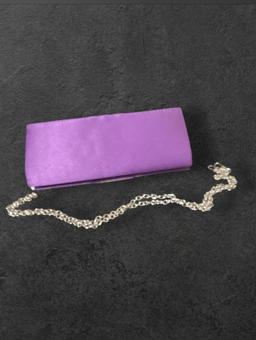 Purple Satin Evening Clutch with Rhinestone Accent